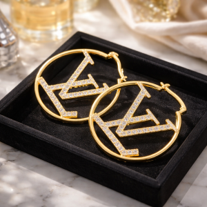 “Bling Luxe” Monogram Hoops – Gold