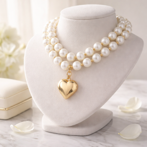 Heart-Shaped Pendant Pearl Choker