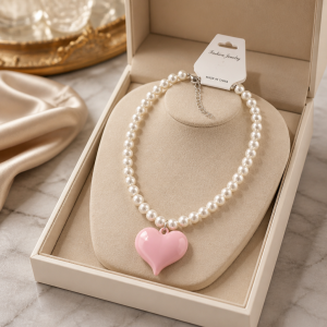 Lovely Pink Heart Charm Necklace