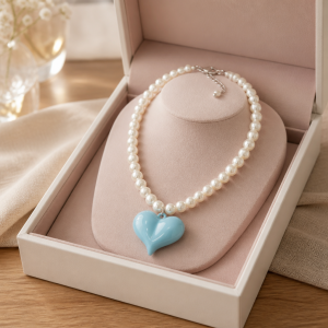 Sky Blue Heart Charm Necklace